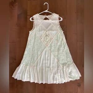 ODDY Women’s Lace Mint Cream Mini Dress Size Small Sleeveless cottage boho